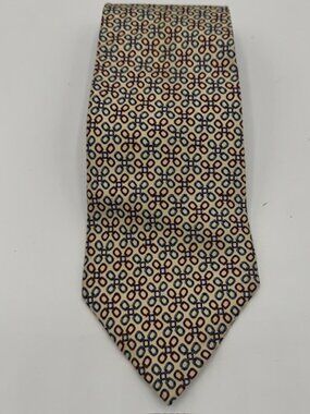 Christian Dior Monsier Vintage Designer Silk Tie Cream Geometric Print